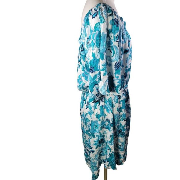 La Blanca Womens Off-Shoulder Floral Tunic Dress XL Rayon/Elastane White & Blue - Picture 8 of 9